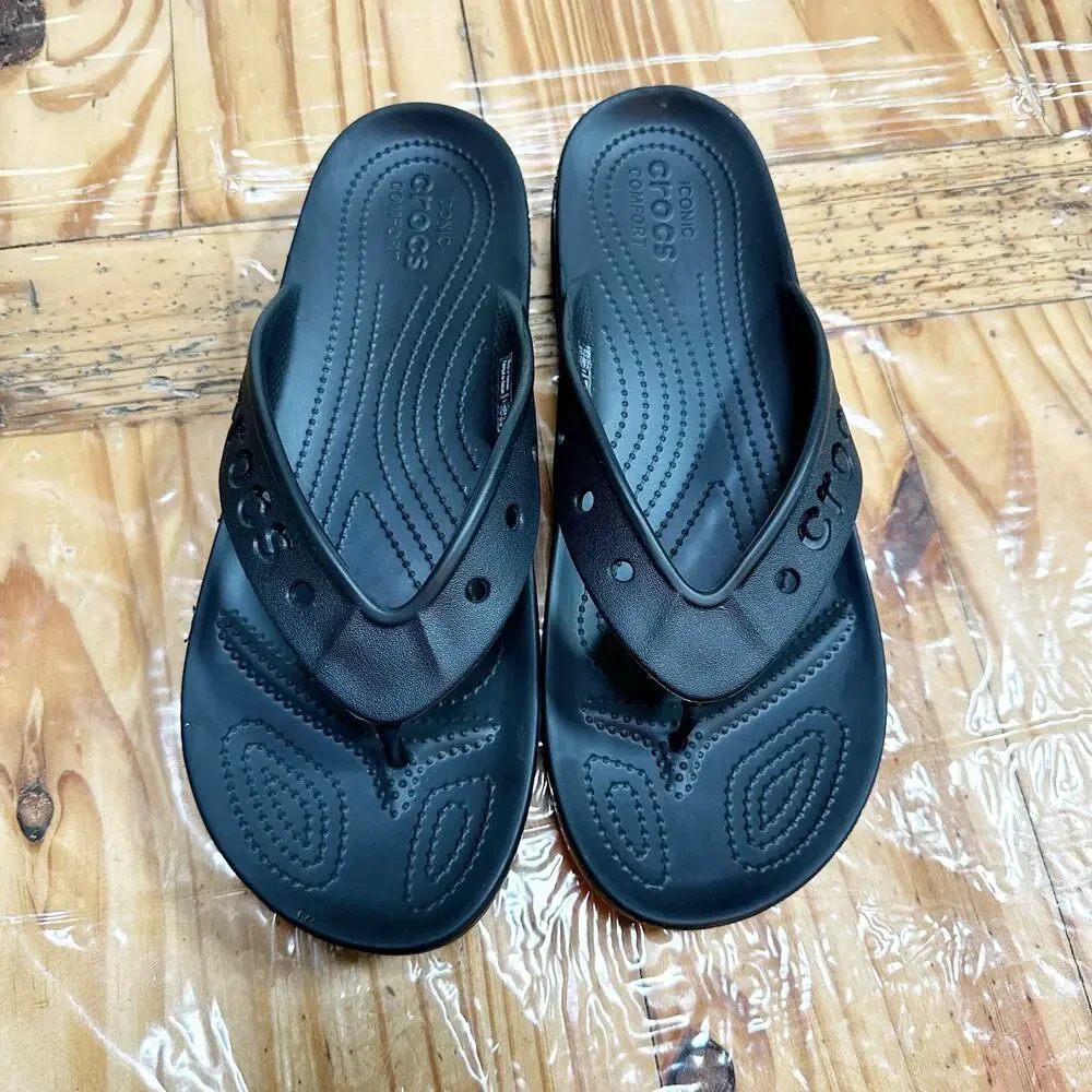 Crocs Iconic Comfort Black Flip Flop Sandals Men's 11 Lightweight Casual
